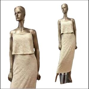 Elegant Cream Maxi Dress Francis dress size 16 color gold